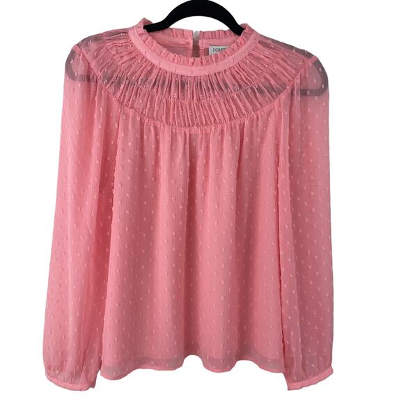 J. Crew Factory Light Pink Long Sleeve Clip Dot Smocked Top Womens Small - Picture 1 of 5